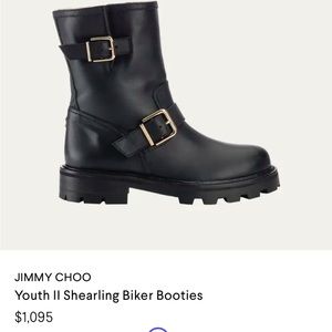 Jimmy Choo black leather shearling biker booties size 36